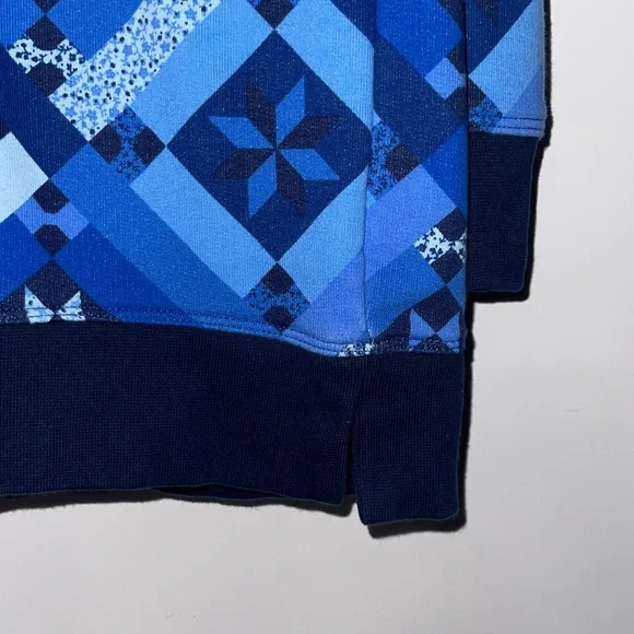 Lands' End Men's Geometric Blue Crewneck Sweater - Picture 2 of 4